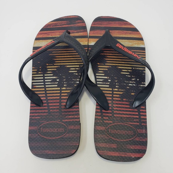 Havaianas Womens Black Red Palm Tree Flip Flops Thongs Sandals Size 9 / 10 M - Picture 1 of 6